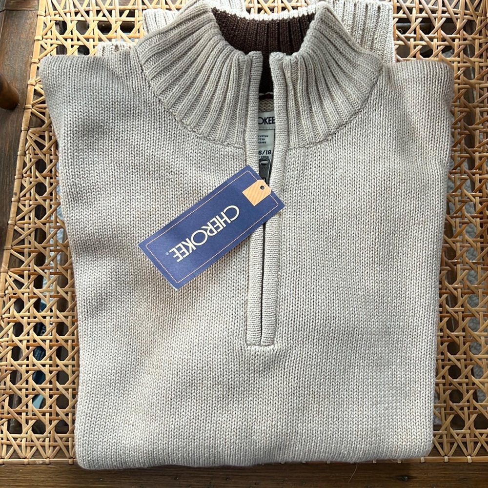 Boys extra-large 100% cotton Cherokee zip neck sweater